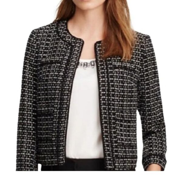 Ann Taylor Jackets & Blazers - Ann Taylor Tweed Long Sleeve Open Office Work Preppy Blazer Jacket Black US 18